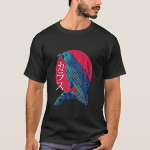Camiseta Red Moon Raven Black Crow Bird Japonês Nem