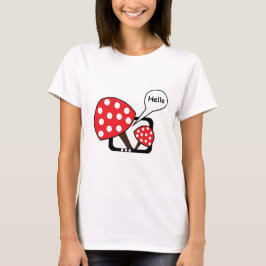 Camiseta Red Mushroom Dizendo Olá Da Televisão