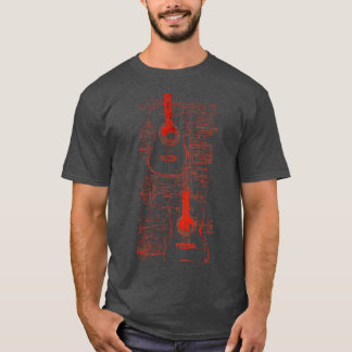 Camiseta Red Neon Acoustic Guitar Da Vinci blueprint