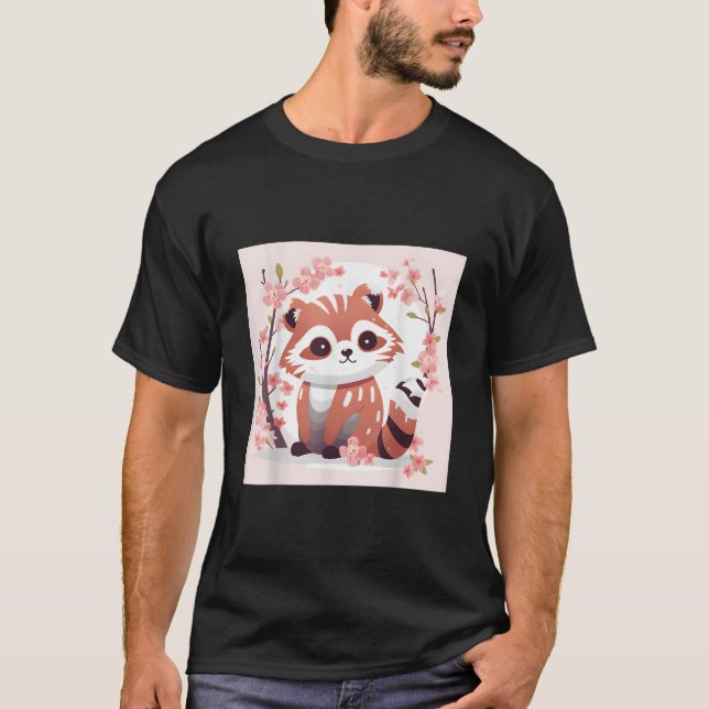 Camiseta Red Panda And Cherry Blossom Sketch Adorable (Frente)