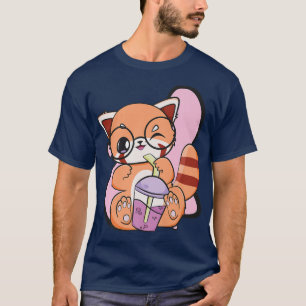 Camiseta Red Panda Boba Cute Anime Kawaii Pearl Bubble Tea