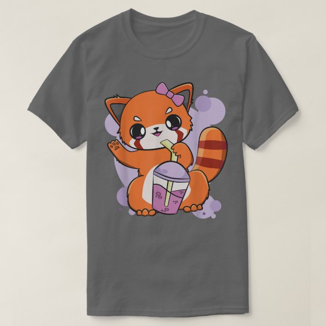 Camiseta Red Panda Boba Tea Bubble Otaku Anime (Frente do Design)