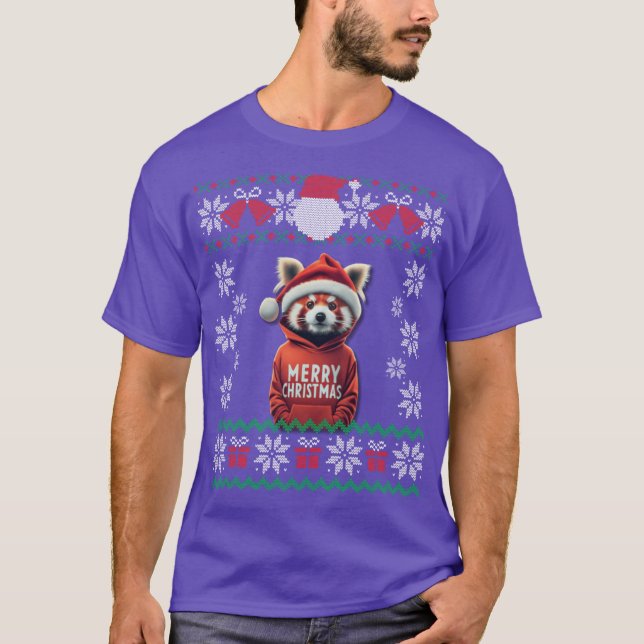 Camiseta Red Panda Christmas Ugly Design Merry Xmas family (Frente)