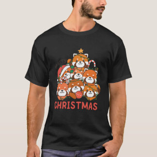 Camiseta Red Panda Christmasree Feliz Natal engraçado