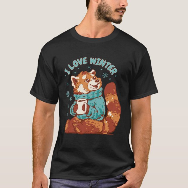 Camiseta Red Panda Coffee Snow Quote I Love Winter Cute Pan (Frente)