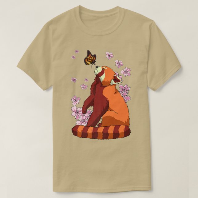 Camiseta Red Panda Com Borboleta Sakura Cherry Bl (Frente do Design)