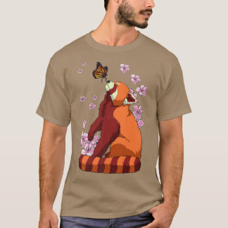 Camiseta Red Panda Com Borboleta Sakura Cherry Bl