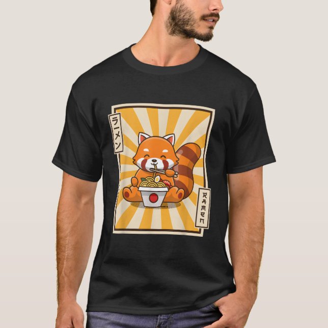 Camiseta Red Panda Comendo Ra Kawaii Noodles (Frente)