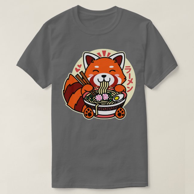Camiseta Red Panda Comendo Ramen Cute Kawaii Noodles (Frente do Design)