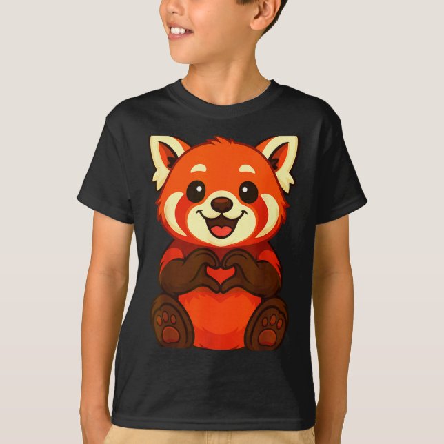 Camiseta Red Panda Doing Heart With Hands Valentines Day  (Frente)