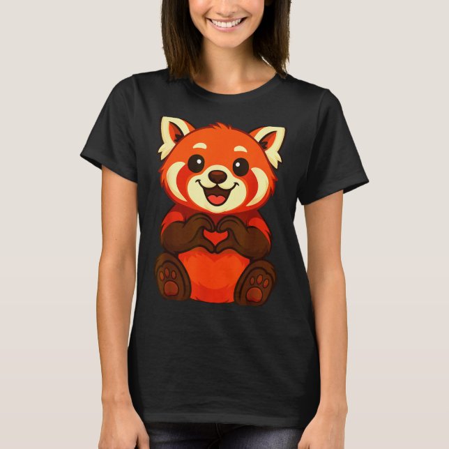 Camiseta Red Panda Doing Heart With Hands Valentines Day  (Frente)