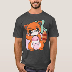 Camiseta Red Panda e Boba Tea Bubble Otaku Bonitinho