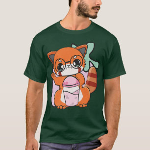 Camiseta Red Panda e Boba Tea Bubble Otaku Bonitinho
