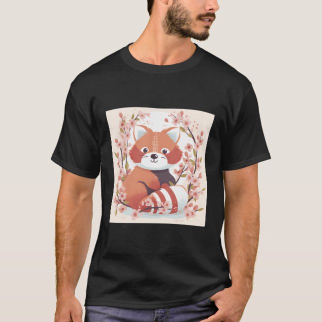 Camiseta Red Panda E Cherry Blossom Doodle Sweet Illustra (Frente)