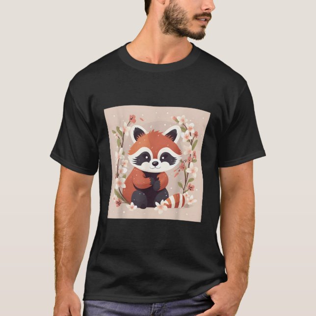 Camiseta Red Panda E Cherry Blossom Ilustração Sweet Wa (Frente)