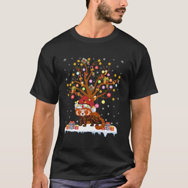 Camiseta Red Panda Lighting Xmas Tree Gift Red Panda Cristo (Frente)