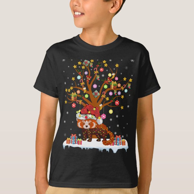 Camiseta Red Panda Lighting Xmas Tree Gift Red Panda Cristo (Frente)