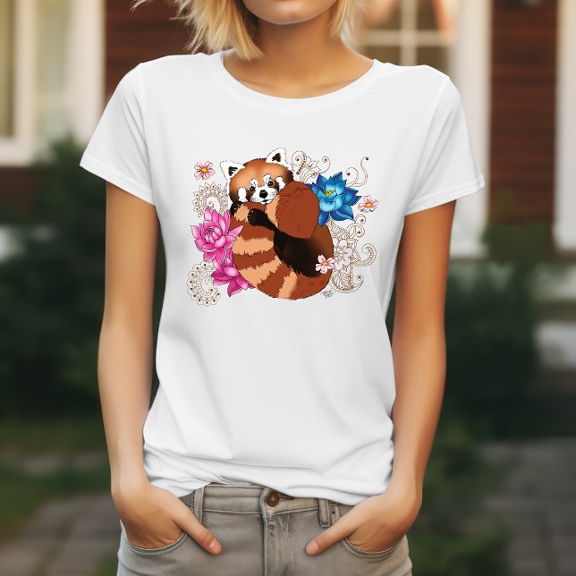 Camiseta Red Panda Lotus Flowers Henna (Criador carregado)
