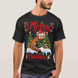 Camiseta Red Panda Lover Xmas Iluminação Santa Hat Red Pand