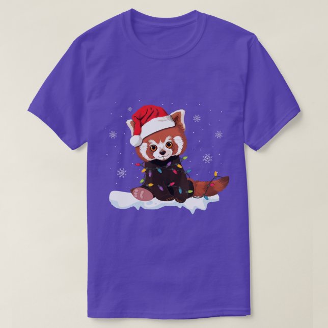 Camiseta Red Panda Natal Luz Santa Hat Pijama Presente (Frente do Design)