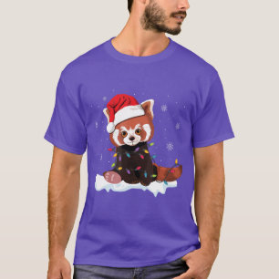 Camiseta Red Panda Natal Luz Santa Hat Pijama Presente