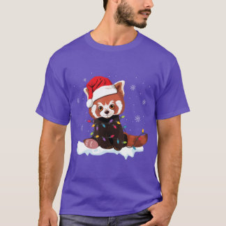 Camiseta Red Panda Natal Luz Santa Hat Pijama Presente