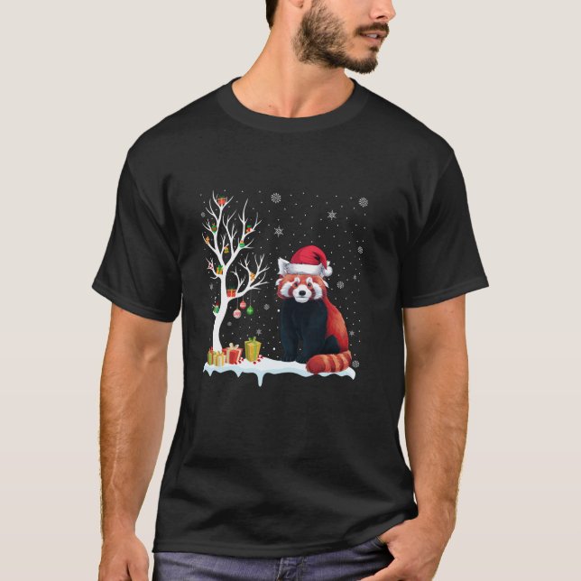 Camiseta Red Panda Santa Hat Árvore Festiva Natal Claro P (Frente)