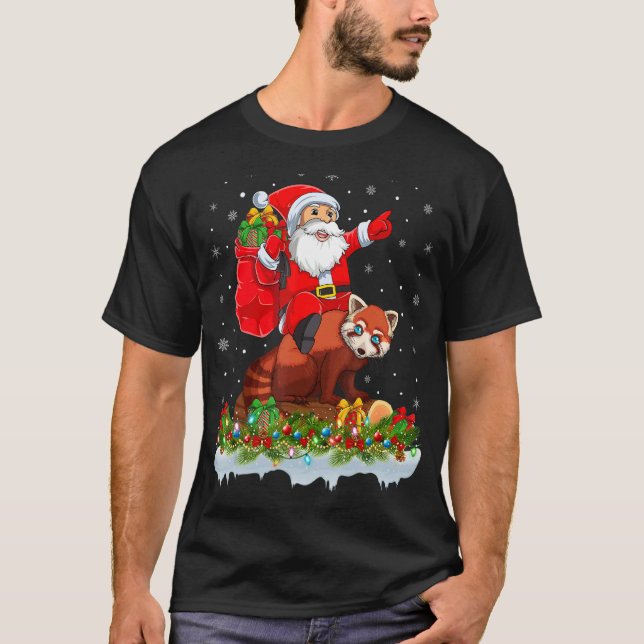 Camiseta Red Panda  Santa Riding Red Panda Christmas (Frente)