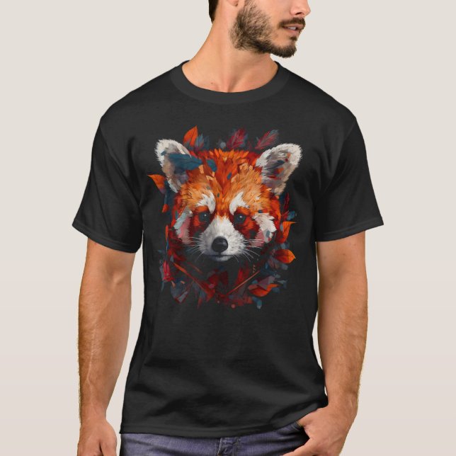 Camiseta Red Panda Trabalho de arte Autumn Folha Animal Red (Frente)