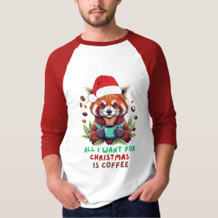 Camiseta Red Panda Tudo o que quero no Natal é café