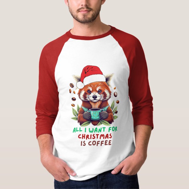 Camiseta Red Panda Tudo o que quero no Natal é café (Frente)