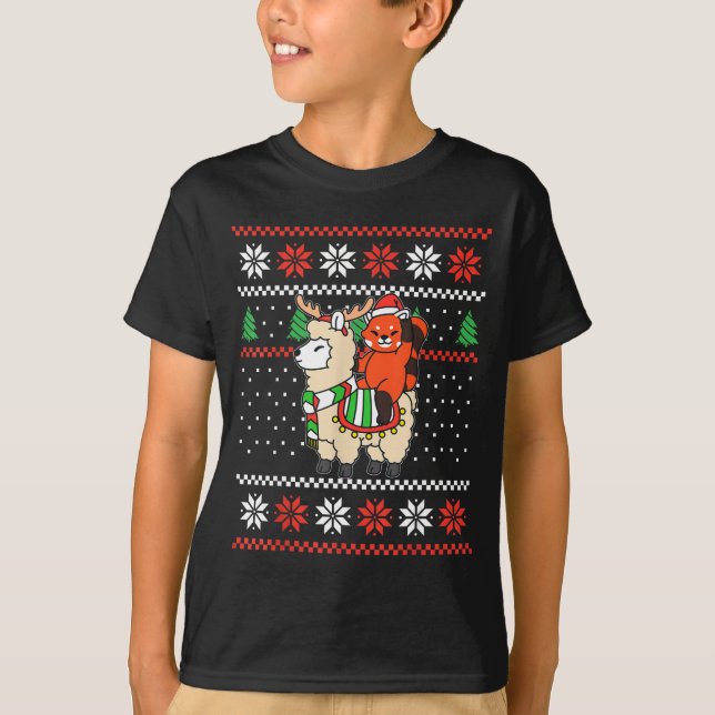 Camiseta Red Panda Ugly Christmas Sweater Reindeer Llama Ri (Frente)