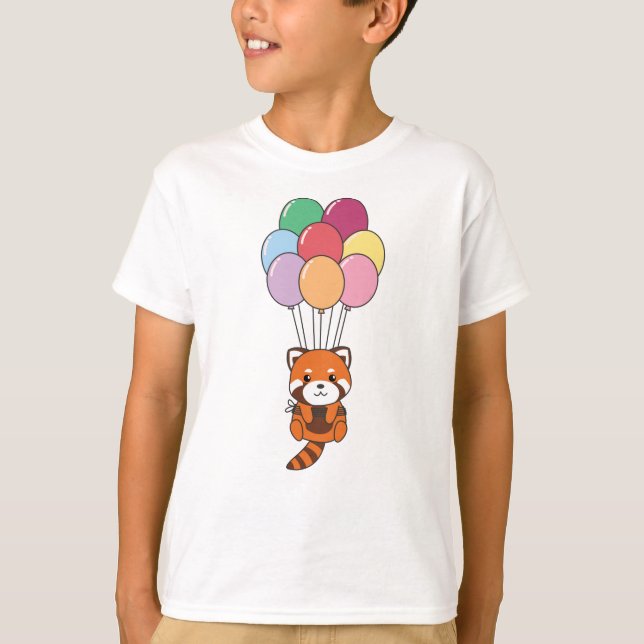 Camiseta Red Panda Voa Com Balões Coloridos (Frente)