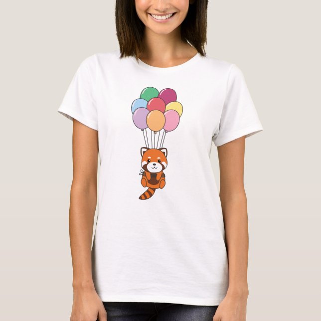 Camiseta Red Panda Voa Com Balões Coloridos (Frente)