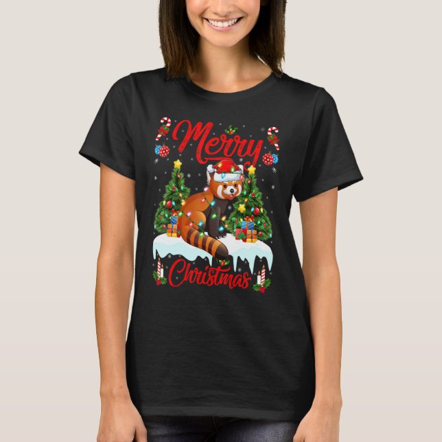 Camiseta Red Panda Xmas Lighting Santa Hat Red Panda Chris (Frente)