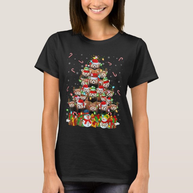 Camiseta Red Panda Xmas Lighting Tree Santa Red Panda Chris (Frente)