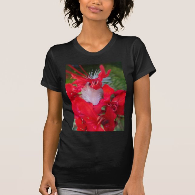 Camiseta Red Petal Feather Art Impressão (Frente)