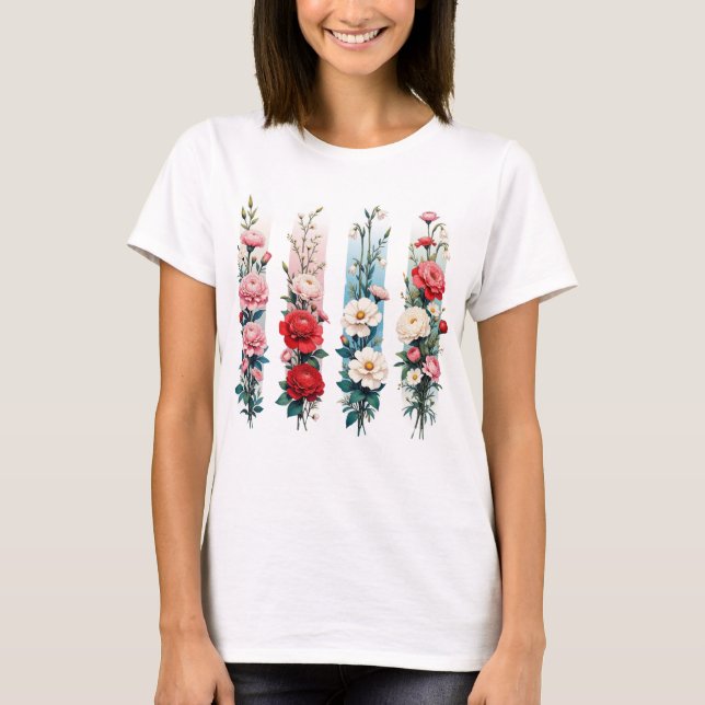 CAMISETA RED PINK BLUE WHITE WILDFLOWERS (Frente)