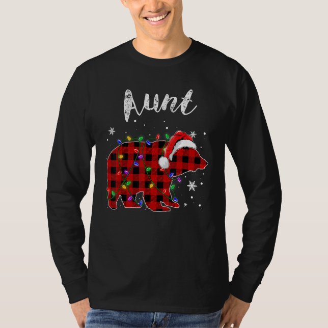 Camiseta Red Plaid Aunt Bear Matching Family Christmas Paja (Frente)