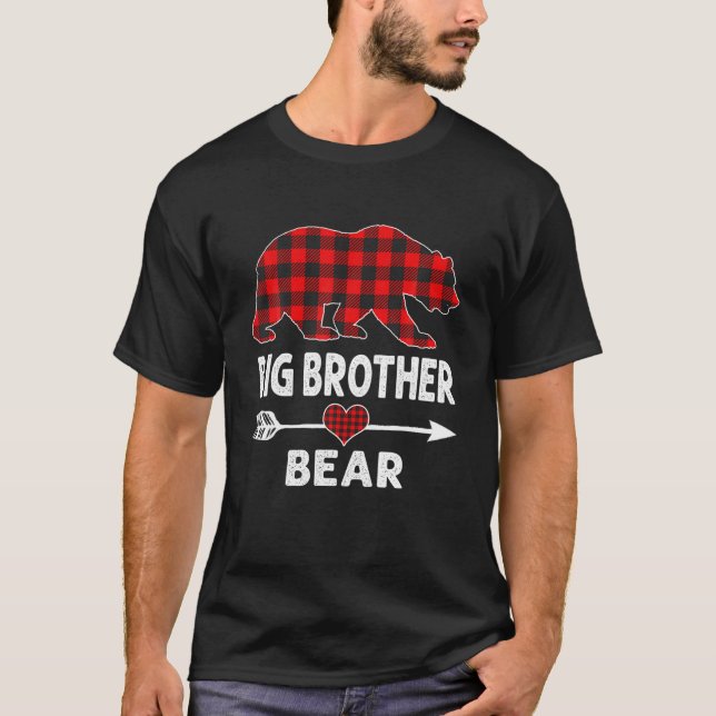 Camiseta Red Plaid Big Brother Bear Buffalo Matching Family (Frente)