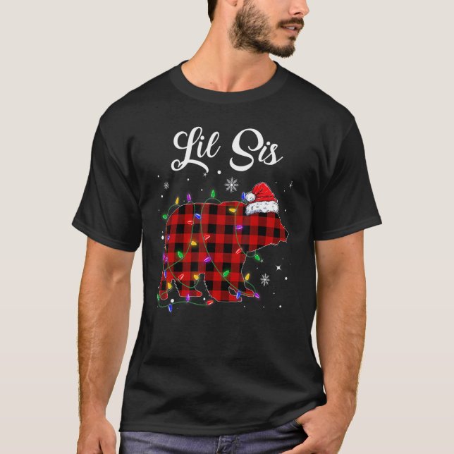 Camiseta Red Plaid Lil Sis Bear Matching Family Christmas P (Frente)