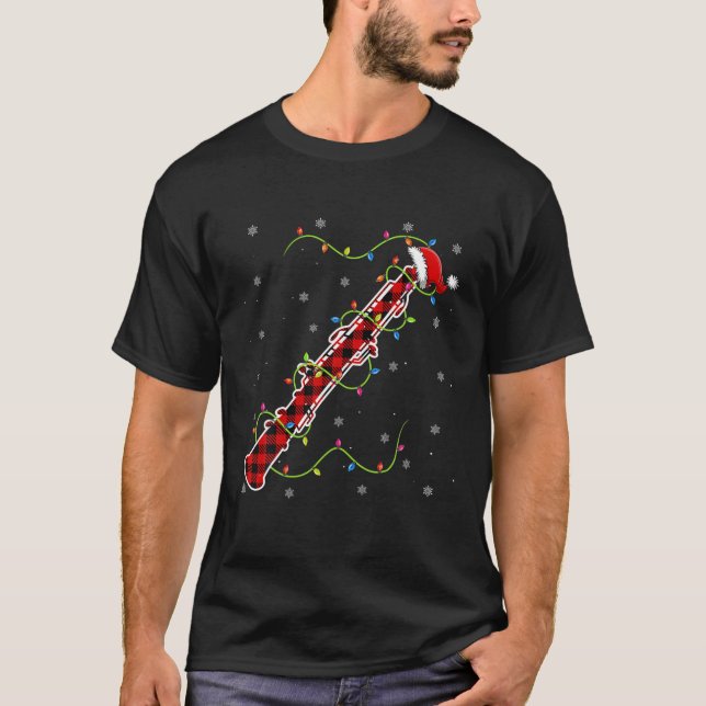 Camiseta Red Plaid Oboe Christmas Lights Pajama Matching (Frente)