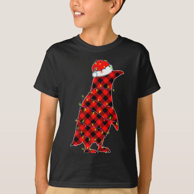 Camiseta Red Plaid Penguin Christmas Lights Pajamas Adult K (Frente)