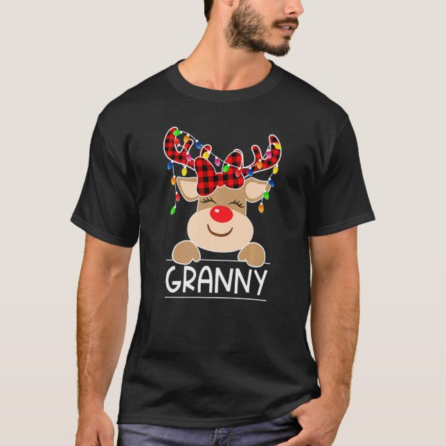 Camiseta Red Plaid Reindeer Granny Christmas Light Christma (Frente)