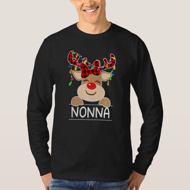 Camiseta Red Plaid Reindeer Nonna Christmas Light Christmas (Frente)