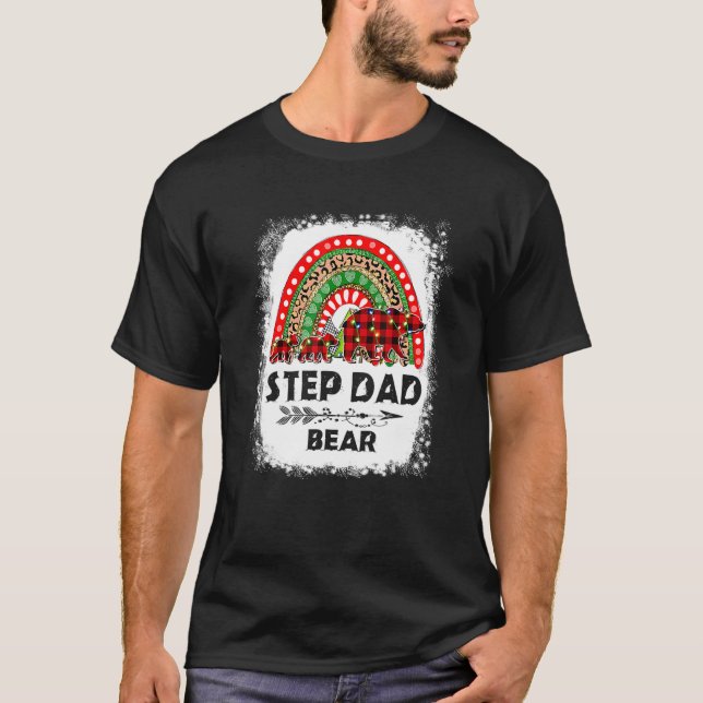 Camiseta Red Plaid Step Dad Bear Christmas Rainbow Pajama M (Frente)