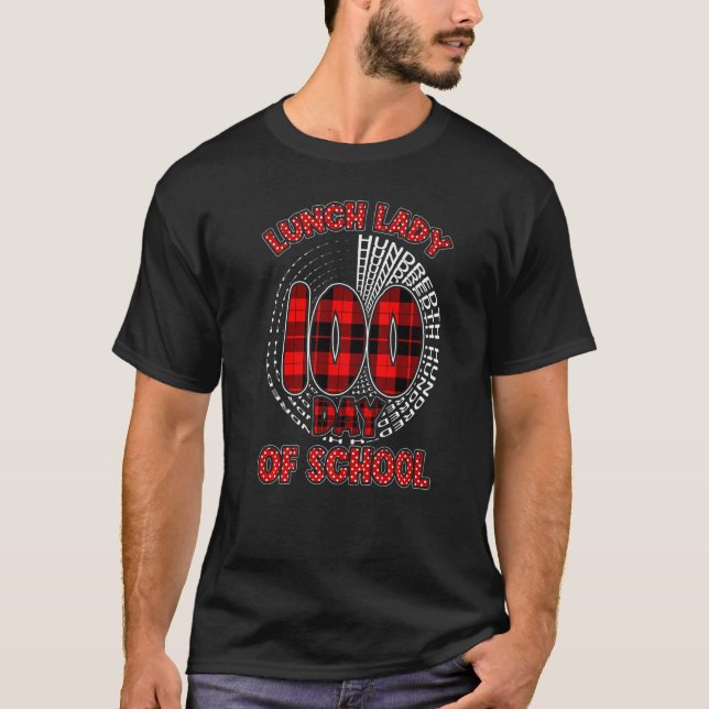 Camiseta Red Plaid Typography 100th day of School Lunch Lad (Frente)