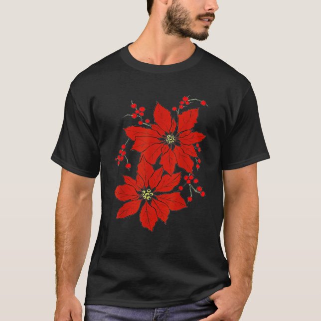 Camiseta Red Poinsettia Happy Merry Christmas   (Frente)