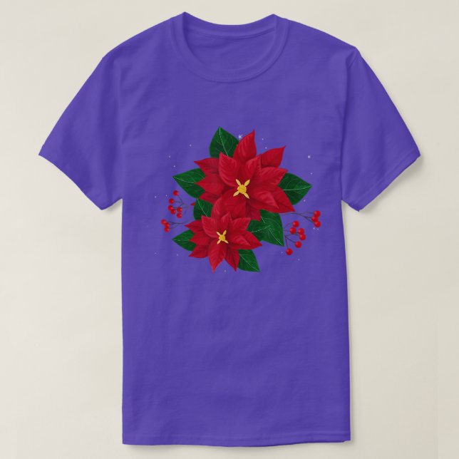 Camiseta Red Poinsettia Natal Xmas Poinsettia Flor P (Frente do Design)
