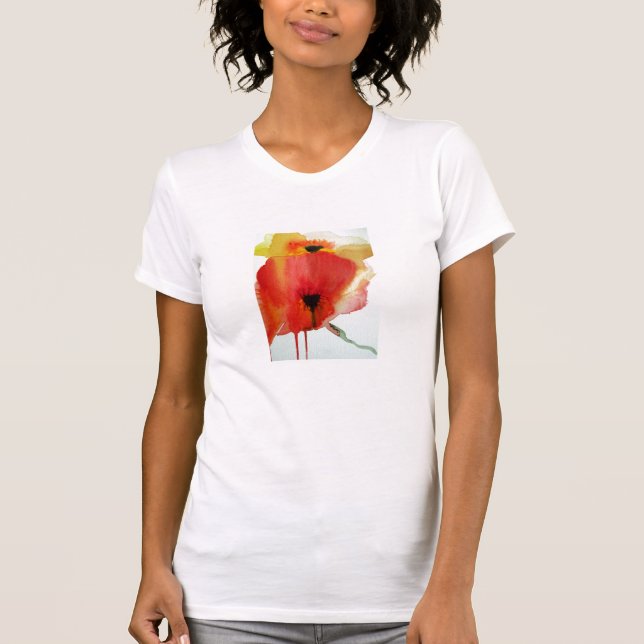 Camiseta Red Poppies aquarela arte floral moderna (Frente)